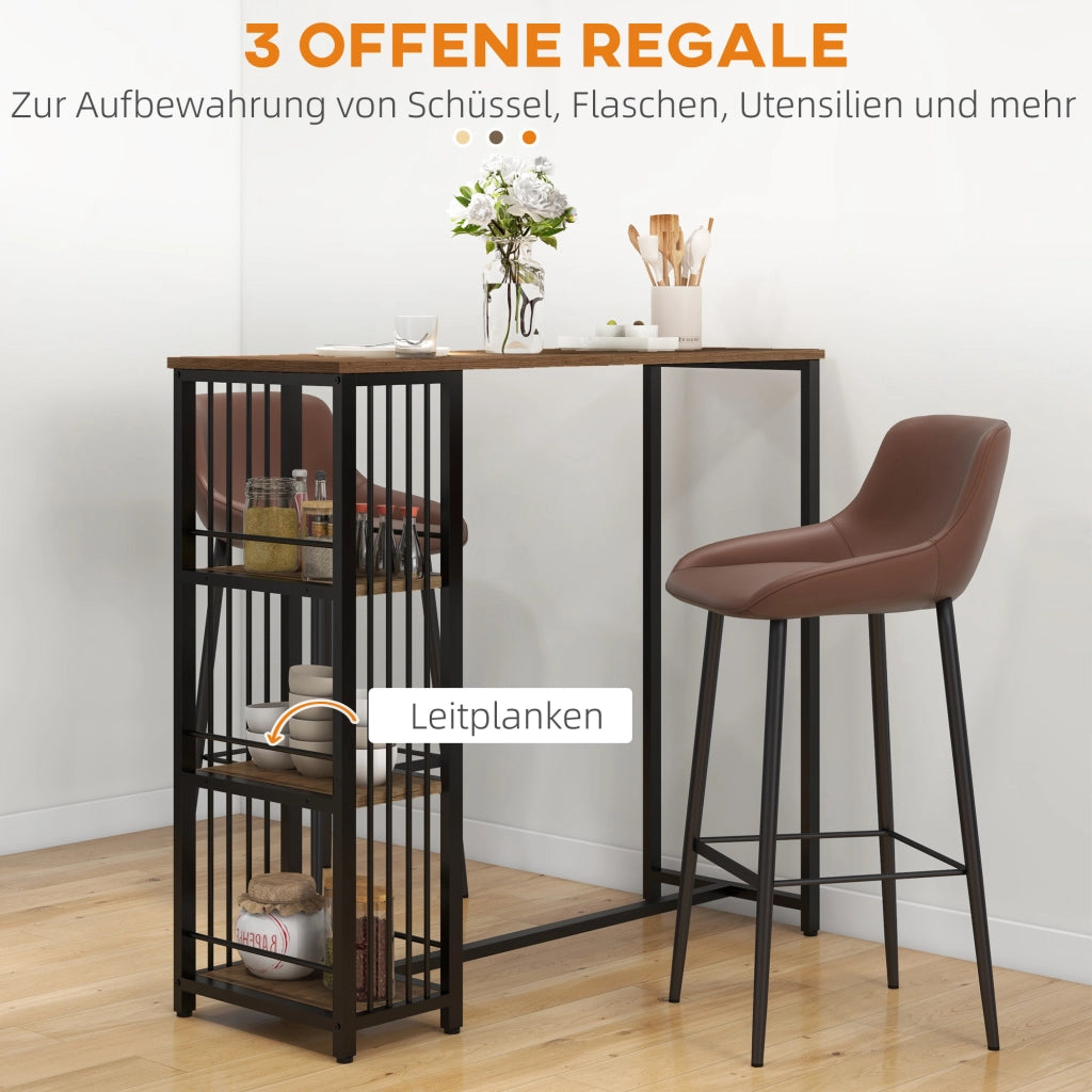 Tavolo bar alto con scaffali ¨C Xylo ¨C 3 ripiani, 120x40x105 cm, nero e marrone