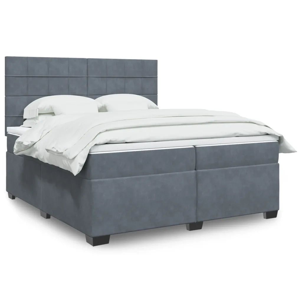 Giroletto a Molle con Materasso Grigio Scuro 200x200 cm Velluto