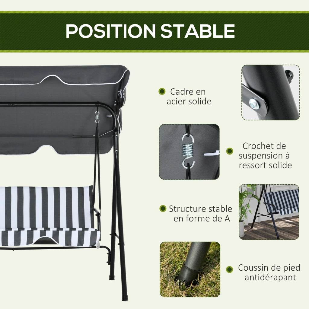 Amaca da giardino 3 posti con cuscini ¨C Minimal ¨C 172x110x153 cm nero grigio