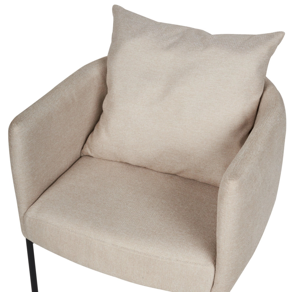 Poltrona in lino sintetico beige chiaro con cuscino gambe in ferro nero stile retrò elegante