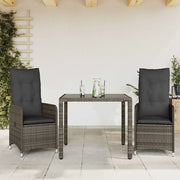 vidaXL Set Bistrò da Giardino 3 pz con Cuscini in Polyrattan Grigio