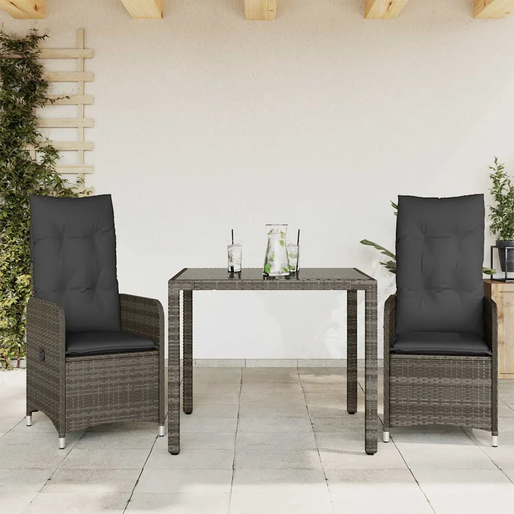 vidaXL Set Bistrò da Giardino 3 pz con Cuscini in Polyrattan Grigio
