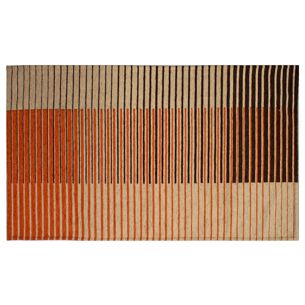 Tappeto Arredo Moderno Morbido in Ciniglia Ingresso Antiscivolo Prodotto Italiano  Soggiorno Camera Salotto Disegni Piazzati Cotone Varie Misure Grande Neon/Ruggine - 115x175 cm