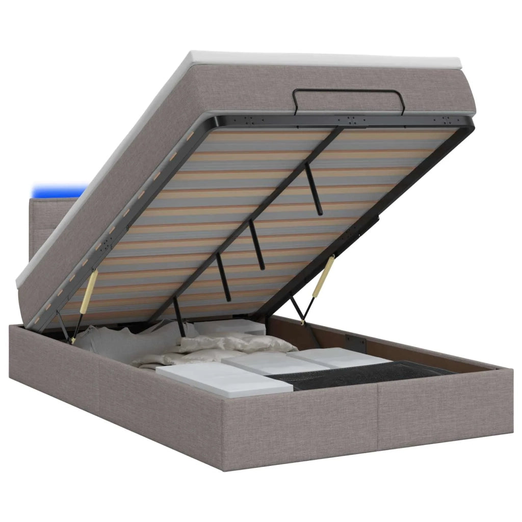 Letto Ottomano con Materasso e LED Tortora 120 x 200 cm Tessuto 3456819
