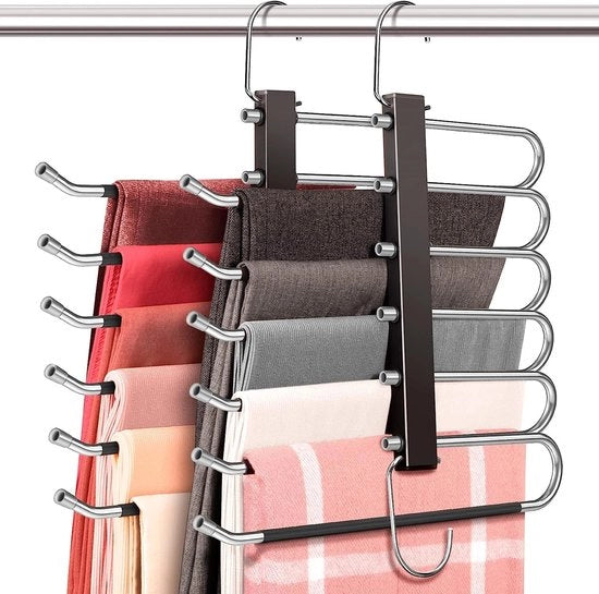 Broekhanger multifunzionale, spaziale, 2 pezzi, 6 diverse impugnature per appendiabito, impugnature pieghevoli, spaziale per pantaloni, sciarpe, jeans, abbigliamento, asciugamani, impugnature multiple