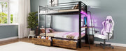 Letto a soppalco 90 × 200 cm con scrivania LED cassetti in metallo e MDF nero