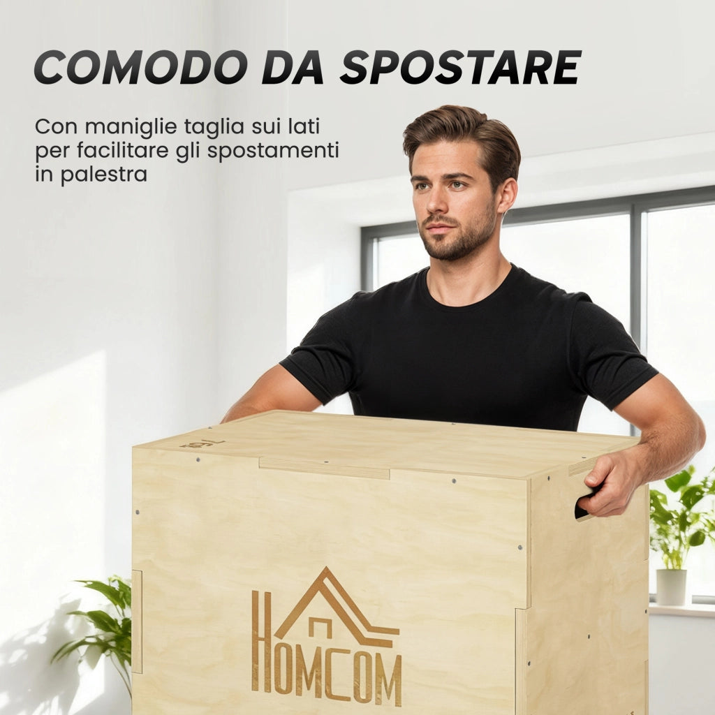 Scatola Plyometrica in Legno 3 Altezze ¨C Zephmum ¨C 61x51x76cm