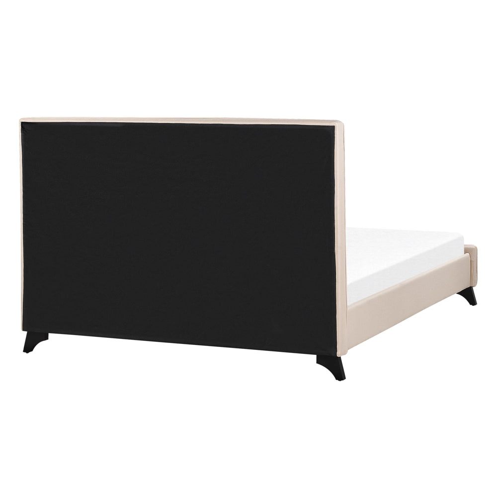 Letto Matrimoniale in Tessuto Beige Testiera Trapuntata 140 x 200 cm