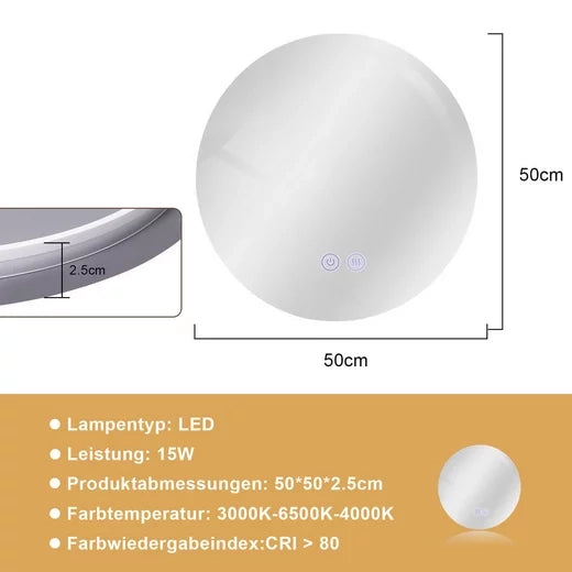 ZMH Specchio da bagno rotondo da 50cm con illuminazione LED touch e sbrinamento