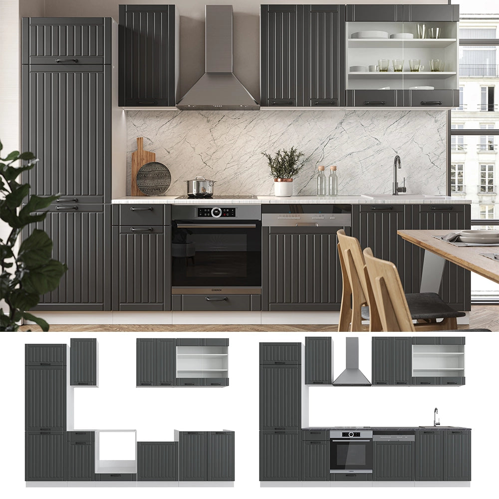 Cucina componibile Fame-Line Antracite rustico/Bianco 300 cm, PL Rovere Vicco
