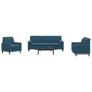 vidaXL Set di Divani 3 pz con Cuscini e Rinforzi Blu in Velluto