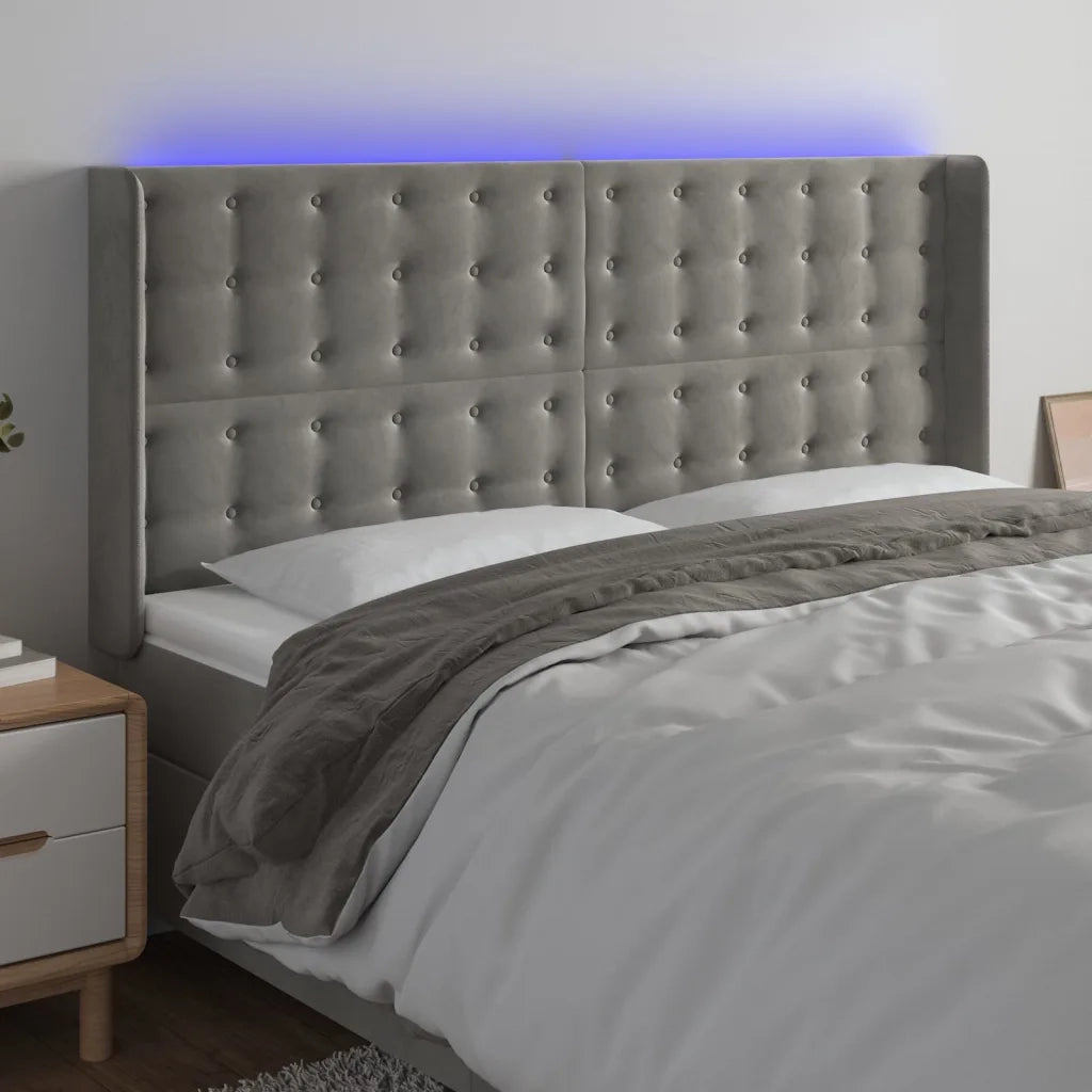 Testiera | Testata a LED Grigio Chiaro 163x16x118/128 cm in Velluto