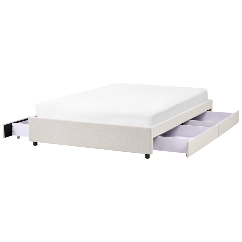 Letto matrimoniale in Tessuto beige chiaro con Cassetti 140 x 200 cm Design tradizionale