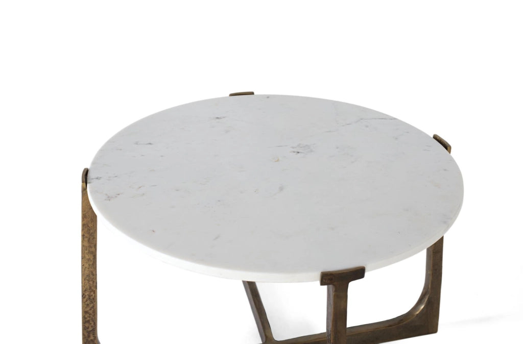 Tavolino con base in metallo e piano in marmo