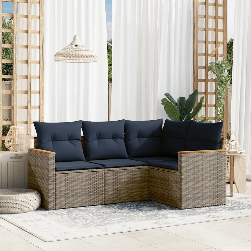 Set Divani da Giardino 4 pz con Cuscini Grigio in Polyrattan 3225935