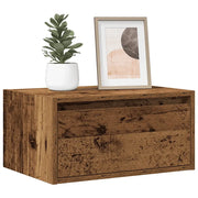 Comodino a Parete con Luci LED Legno Antico