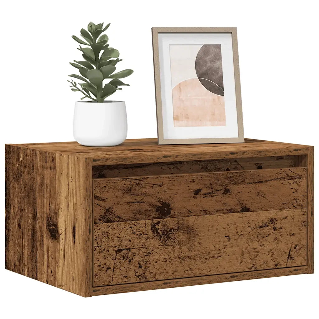 Comodino a Parete con Luci LED Legno Antico