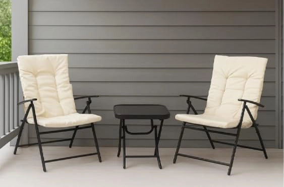 Set Salotto da Esterno Ecrù con 2 Poltrone Reclinabili e Tavolino 45×45 cm