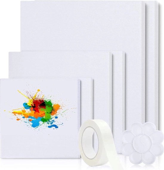 Set di 6 telai a olio per dipinti - 30x25 - 20x20 - 15x15 - con 2 tavole per colori - 48 pennelli - tela di cotone - artista hobby - dipinti su tela - tela bianca grande