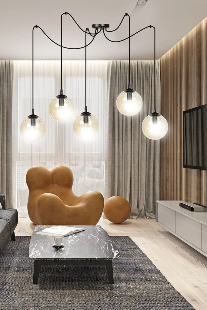 Lampadario Emibig GIGI 5 luci E14 nero miele vetro