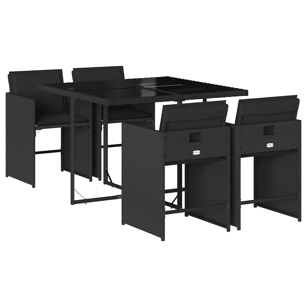 Set da Pranzo da Giardino 5 pz | Set Salotto da Giardino Nero con Cuscini in Polyrattan