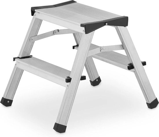 Scala a doppia porta a ribaltina - 2 gradini - scala a casa bassa - fino a 125 kg - argento - dimensioni: ca. 38 x 39 x 46 cm
