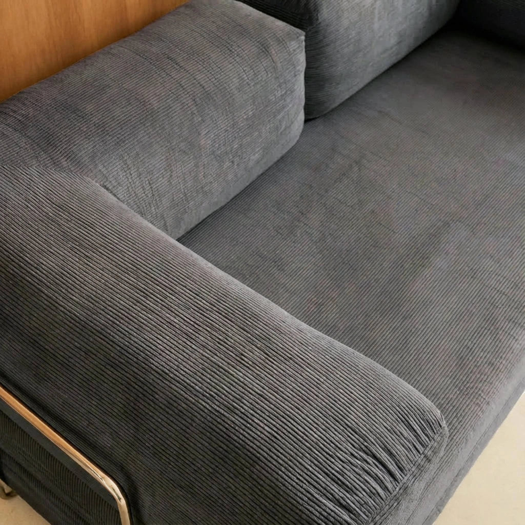 Divano letto futon in velluto a coste e struttura cromata, grigio