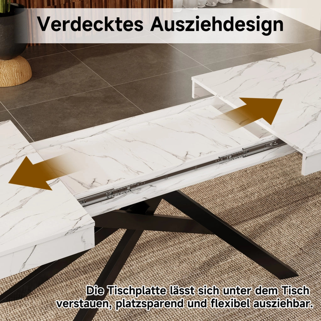 Tavolo da pranzo allungabile 140-180x80 cm in MDF bianco; per 6-8 persone