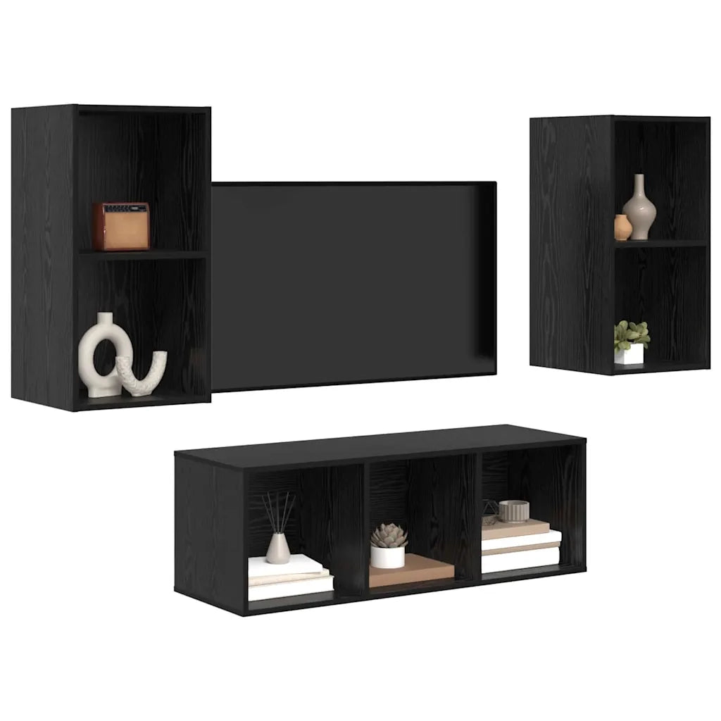 Set mobile TV 3 pz Rovere Nero Legno ingegnerizzato 3393379