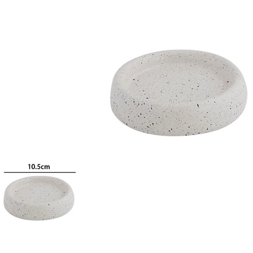Trade Shop - Piatto Piattino Porta Sapone Bagno Tondo Ceramica Bianco Effetto Pietra Granito 87807 -