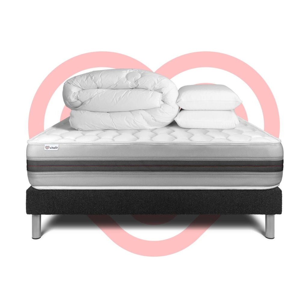 Pacchetto letto completo - Materasso 140x190cm + Box spring con doghe (in kit) + 2 guanciali + Piumino - Vitalspring Recover