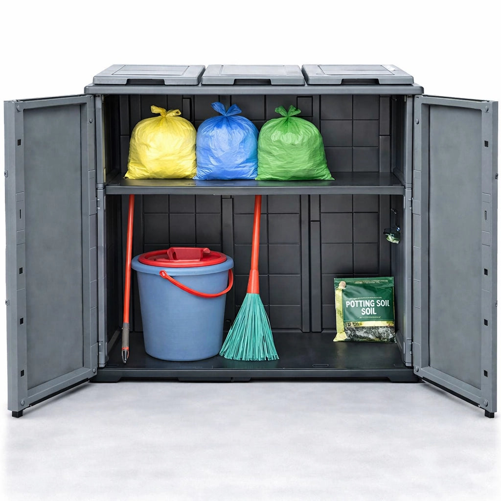 ARMADIO PATTUMIERA BASSO IN PLASTICA 3 SCOMPARTI DIMENSIONI 68 X 37 X H84 CM