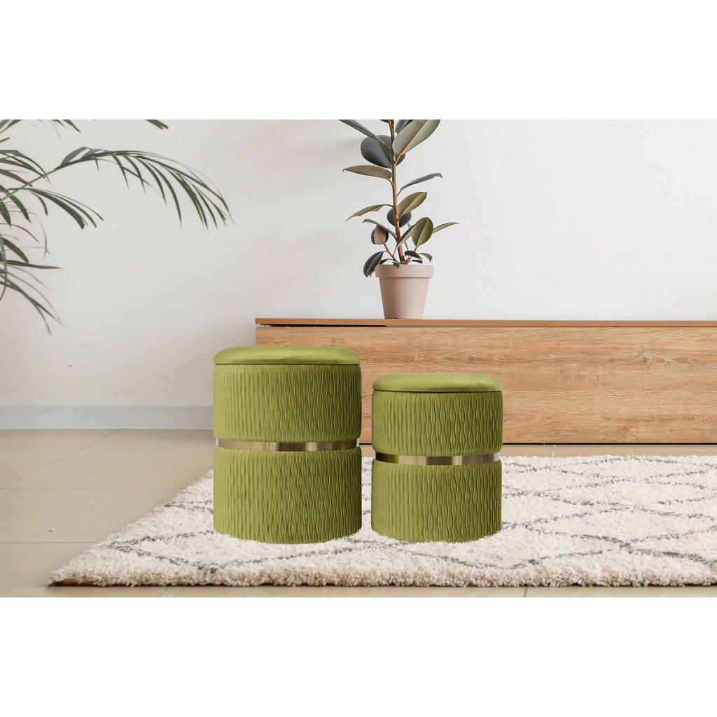 Set di 2 Pouf Contenitori Zora in Velluto Verde Pistacchio
