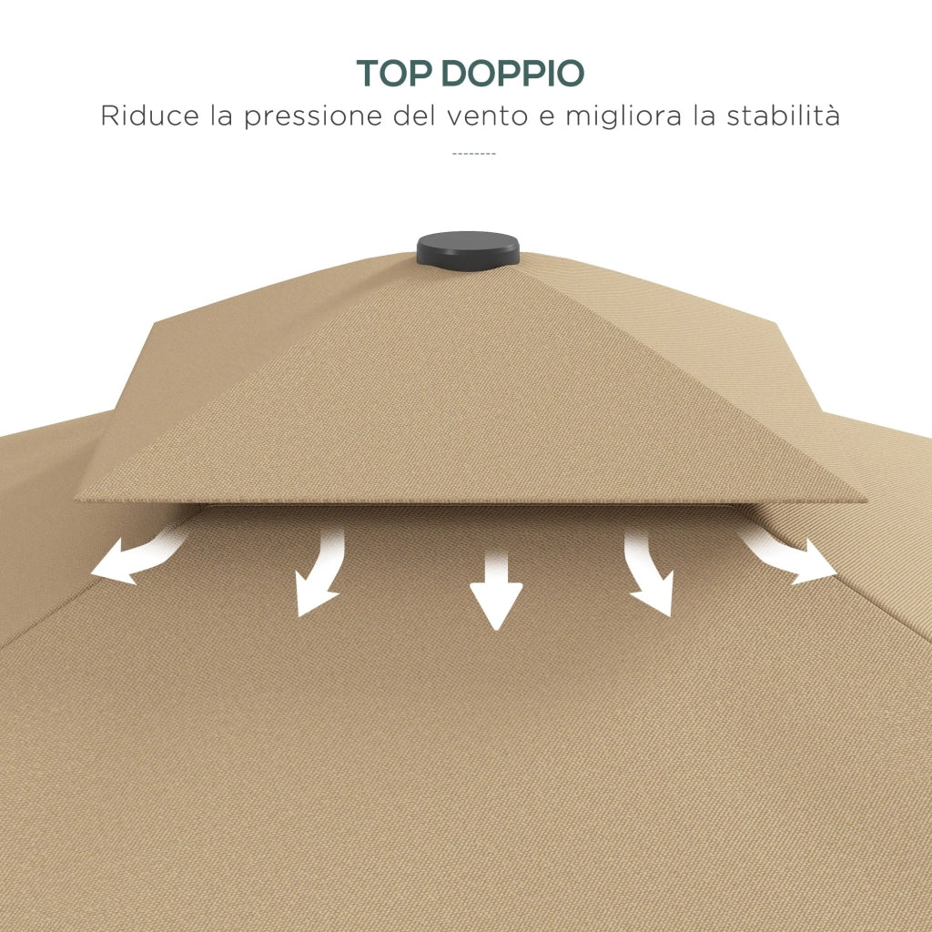Ombrellone da Giardino Decentrato Doppio Tetto 2.5x2.5m Base a Croce Cachi