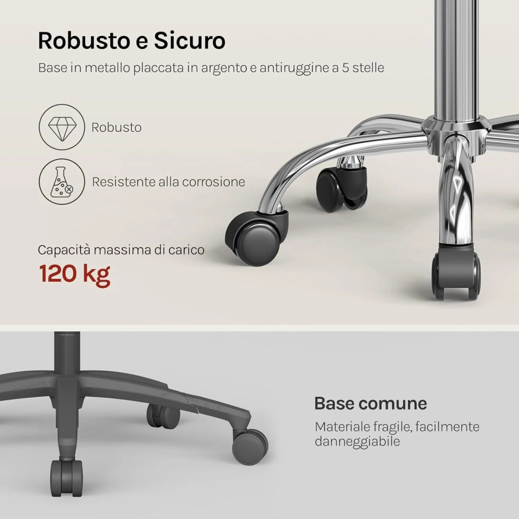 Sgabello con Ruote, Sedia da Trucco, Altezza Regolabile per Estetista Parrucchiere, Tattoo Studio e Salone, Velluto, Crema