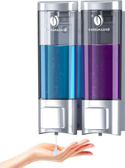 Dispensatore di sapone trasparente per parete - per bagno e cucina - 200 ml doppio contenitore - argento