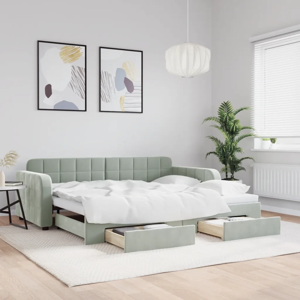 Divano letto | Sof¨¤ letto | Letto singolo Estraibile Cassetti Grigio Chiaro 90x190cm Velluto