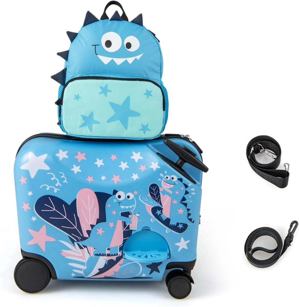 Valigia Cavalcabile per Bambini, 18" Valigia+ 12" Zaino,2 Pezzi, Trolley Bambini Bagaglio a Mano con Ruote Girevoli e Maniglia Retrattile, 2 Cingie Multiuso (Modello 8)