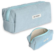 Etui per ragazze e adolescenti in stoffa corduroy, organizzatore per attrezzature da ufficio, grande capacità di stoccaggio, etui per scuola e ufficio (azzurro chiaro)