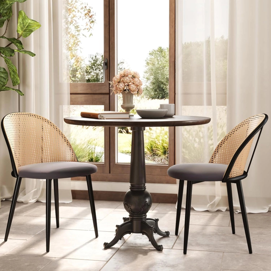Set di 2 sedie da pranzo in rattan, da cucina senza braccioli con schienale intrecciato e gambe in metallo, da ristorante, portata fino a 150 kg, sedie imbottite in rattan