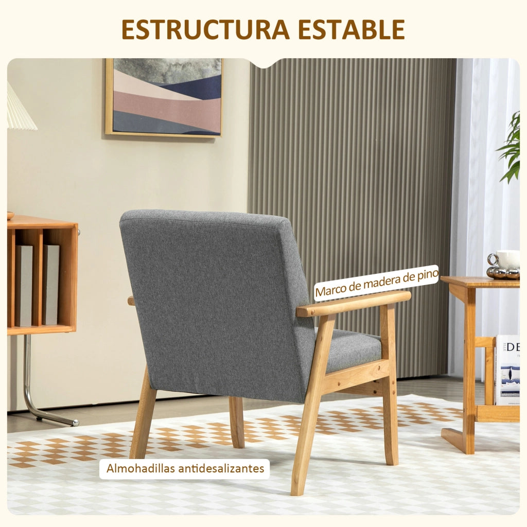 Poltrona in Lino con Braccioli e Struttura in Legno ¨C Zephmum ¨C Grigio Chiaro 130 kg
