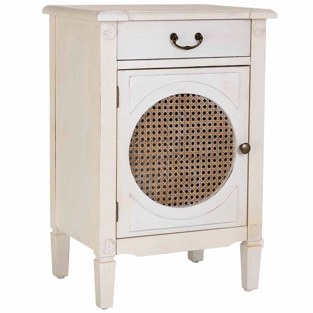 Tavolino in legno laccato bianco con griglia  46x36x68h cm