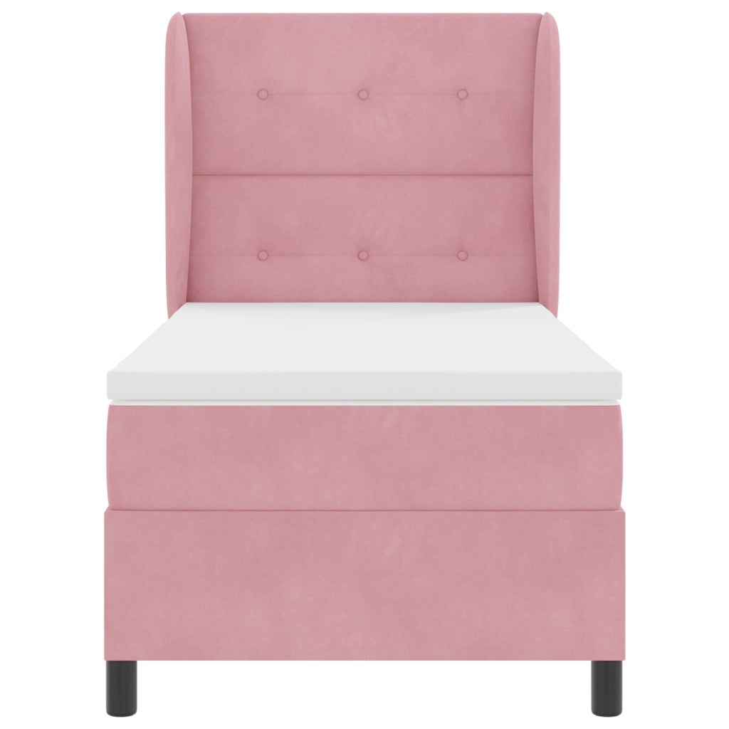 Letto a Rete Box Spring con Materasso Rosa 90x200 cm in Velluto