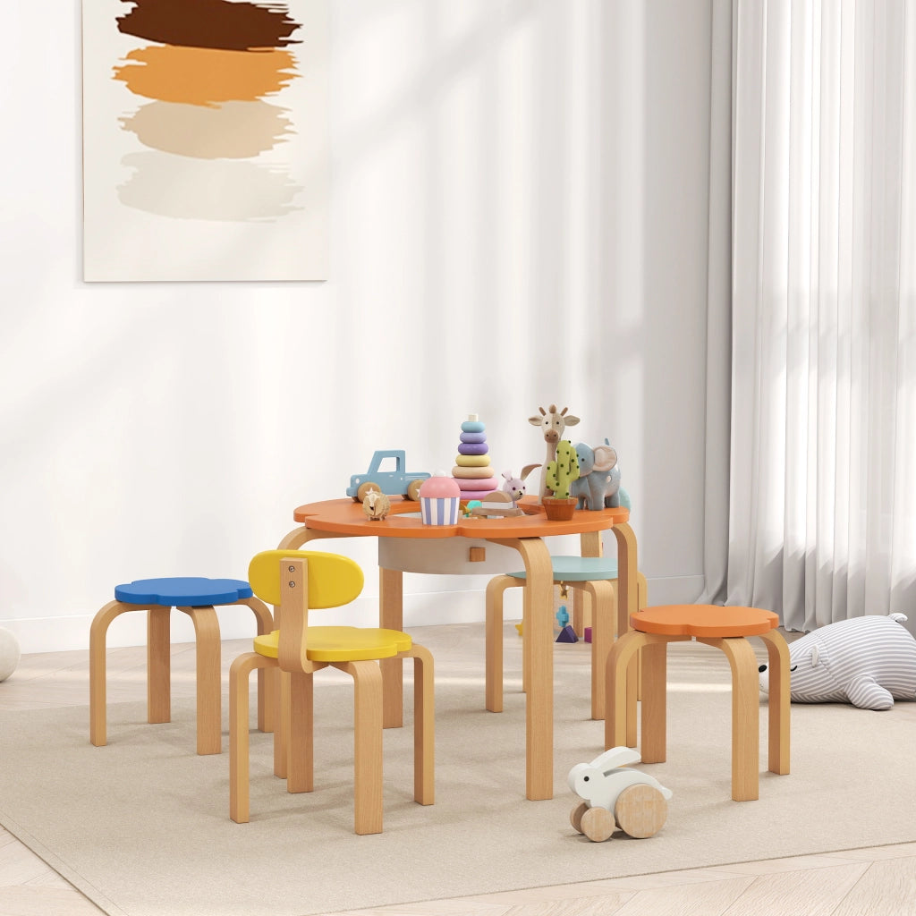 Set tavolo e sedie per bambini 5 pezzi ¨C zephmum ¨C Legno colorato con tasche di stoccaggio