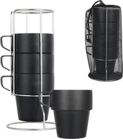 Set di tazze in acciaio inossidabile 304, 4 pezzi, con base regolabile per caffè e tè, isolato a doppia parete, nero, per uso esterno, per campeggio e picnic.