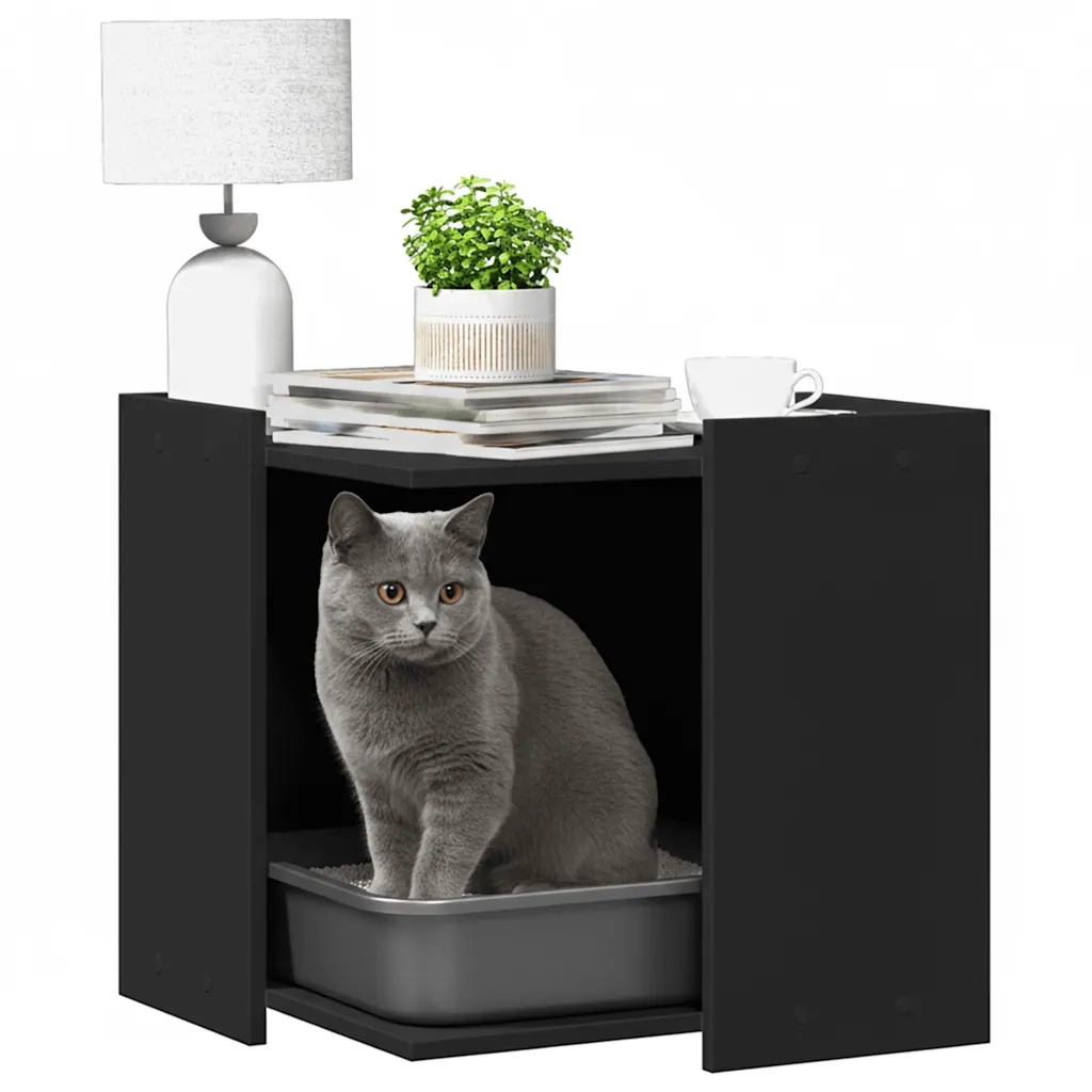 Recinto per Lettiera per Gatti Nero 53x53x51 cm in Truciolato 857752