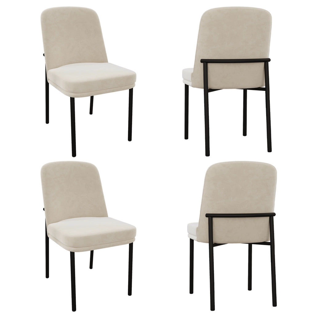 Set di 4 sedie da pranzo in velluto beige con struttura nera