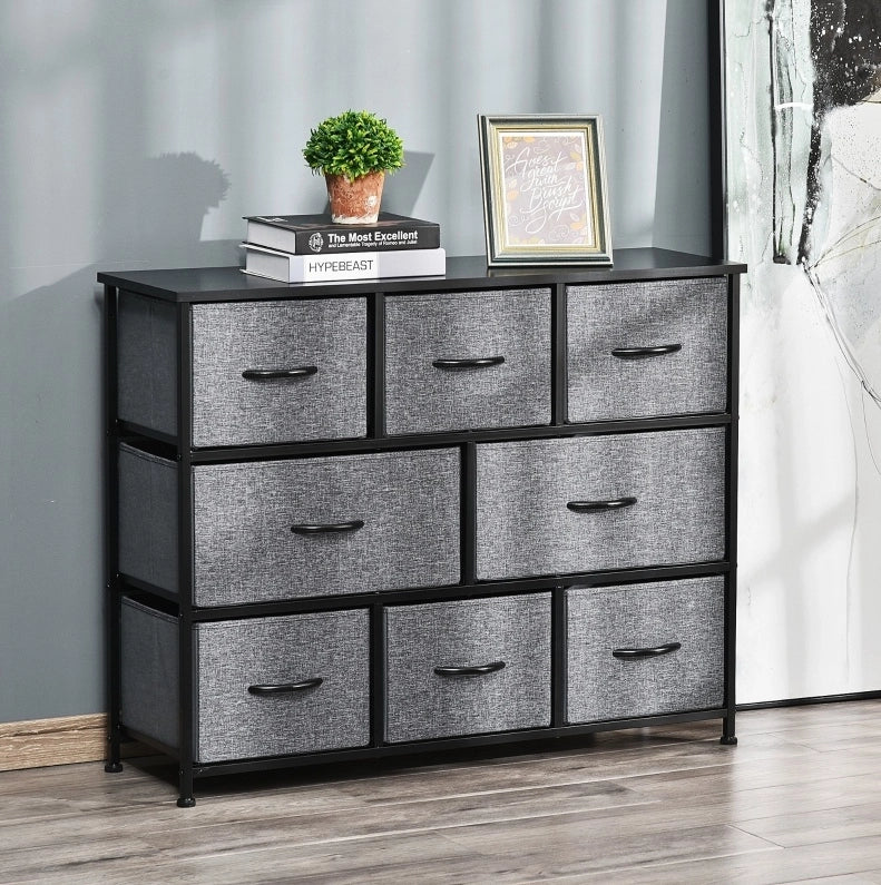 Cassettiera 100x30x78.5 cm con 8 cassetti pieghevoli in poliestere grigio scuro