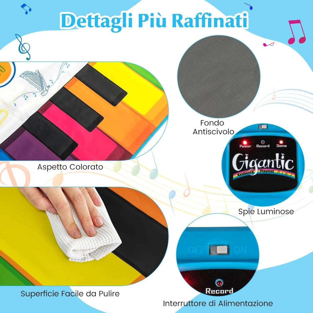 Tappeto da Ballo Piano per Bambini, Tappeto Musicale con 8 Suoni di Strumenti, Tastiera Pianoforte Colorata e Musica, Registrazione e Riproduzione, Giocattolo Educativo per Bambini 3+ Anni