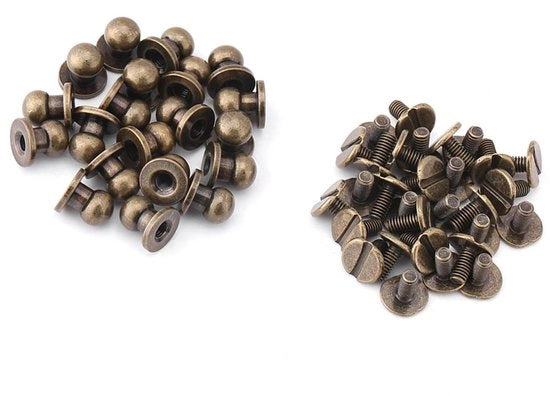 Chiodi a tappo 20 pezzi - Rame/Bronzo - Tappo a trefola - Nastri di fissaggio - Accessorio per pelle - 6 x 8 mm Dimensioni - Set di chiodi a tappo